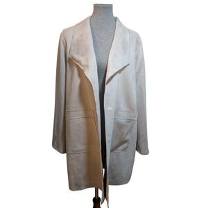 Ellen Tracy XL Gray Faux Suede Drape Jacket Neutral Minimalist Career‎ Boss Chic